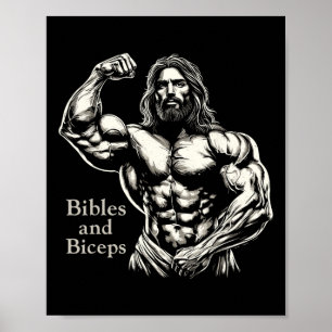 Bibles and Biceps - Funny Bodybuilding Jesus Gym W Poster