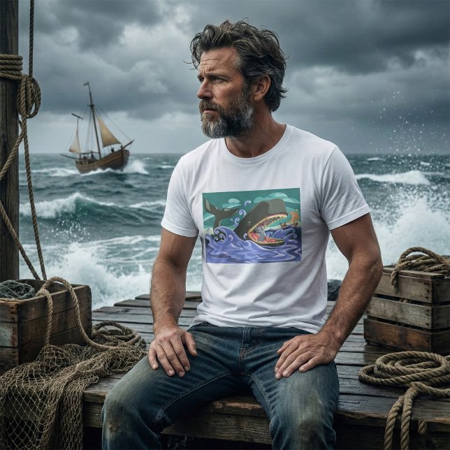 Biblical Jonah och Whale Ocean Scene T Shirt (Skapare uppladdad)
