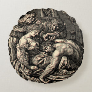 Biblical Samson och Delilah Rund Kudde