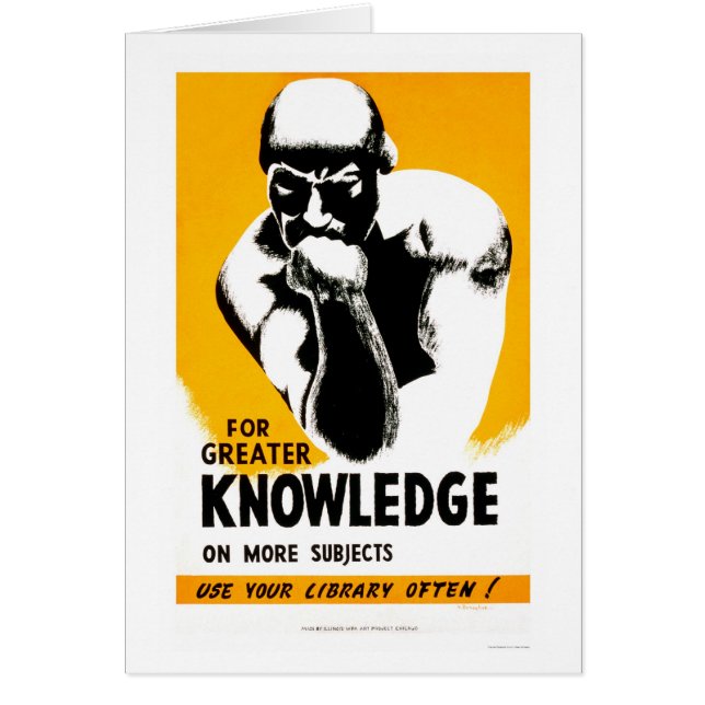 Bibliotek är kunskap 1940 WPA Hälsningskort (Framsidan)