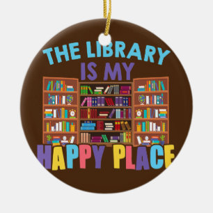 Bibliotek är mitt Lycklig-Ställe-bibliotekariska B Julgransprydnad Keramik