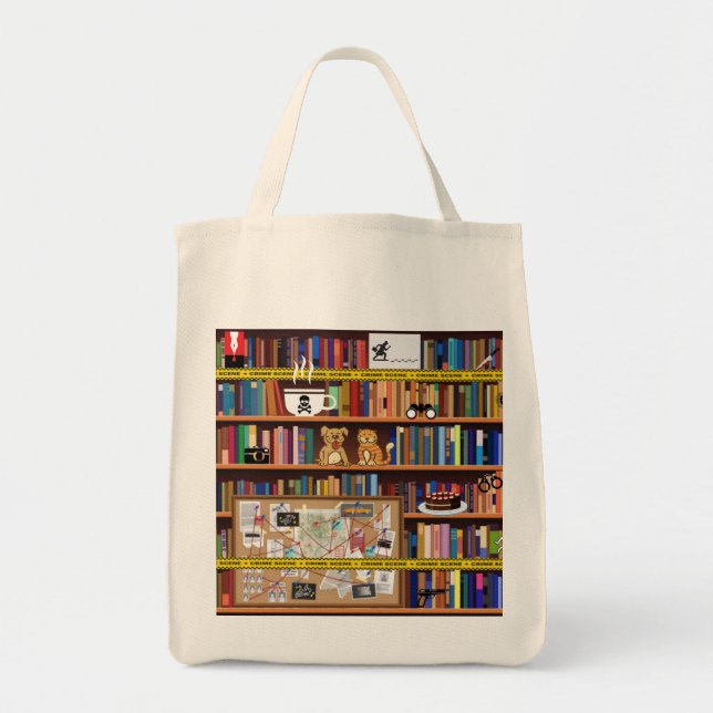 Bibliotek Bok Bag Mysigt Mysteries Bookshelf Tygkasse (Framsidan)