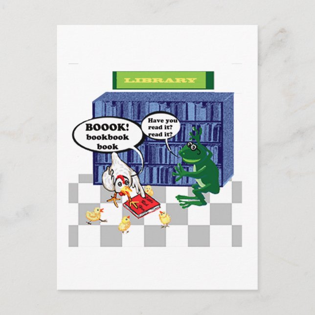 BIBLIOTEK BOK CHOOK JOKE VYKORT (Framsida)