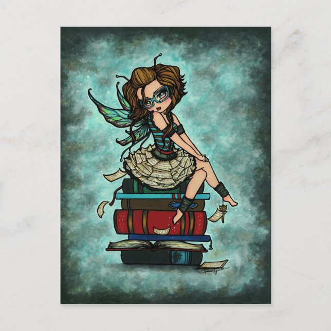 Bibliotek Bok Fairy Vinge Fantasy Art-vykort Vykort (Framsida)