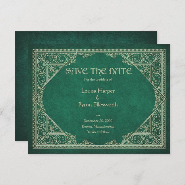 Bibliotek Bok Grönt Geek Literary Bröllop Spara Datumet (Fram/baksida)