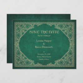 Bibliotek Bok Grönt Geek Literary Bröllop Spara Datumet