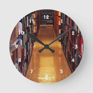 Bibliotek Bok hyllar Abstrakt Wall Clock Rund Klocka