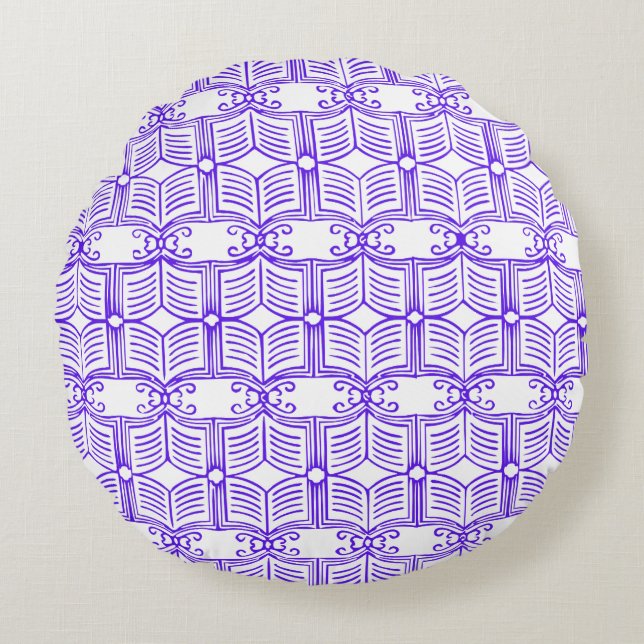 Bibliotek Bok Mönster  Rund Kudde (Framsidan)