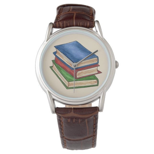 Bibliotek Bok Stack Lacher Librarian Educator Gift Armbandsur (Framsida)