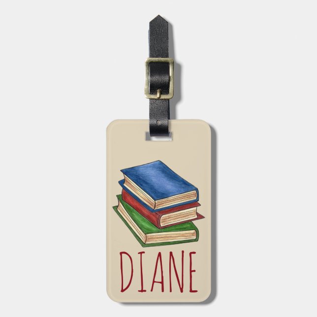 Bibliotek Bok Stack Lacher Librarian Educator Gift Bagagebricka (Vertikal Framsida)