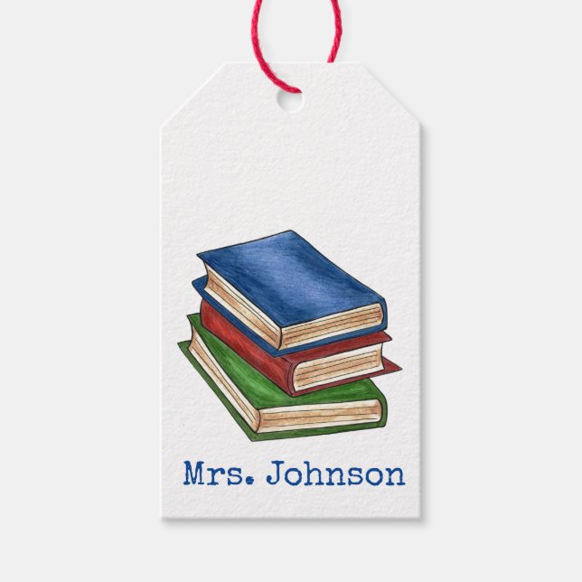 Bibliotek Bok Stack Lacher Librarian Educator Gift Presentetikett (Framsidan)