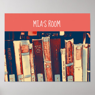 Bibliotek bokar, bokar flickor och rum poster