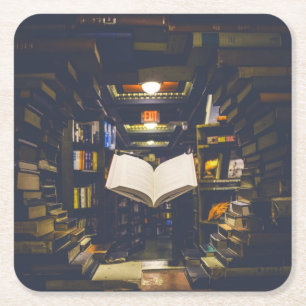 Bibliotek Bokar Sheldon Open Bok Read Underlägg Papper Kvadrat