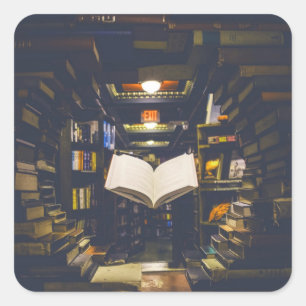 Bibliotek Bokar Shelses Open Bok Read Fyrkantigt Klistermärke