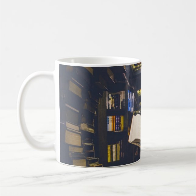 Bibliotek Bokar Shelses Open Bok Read Kaffemugg (Vänster)