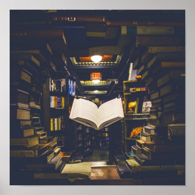 Bibliotek Bokar Shelses Open Bok Read Poster (Framsidan)
