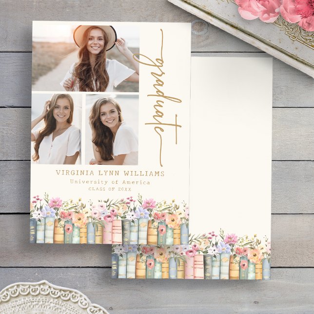 Bibliotek Bokar Studenten Meddelande (Watercolor Library Books Photo Graduation Announcement by Painted Paperie
)