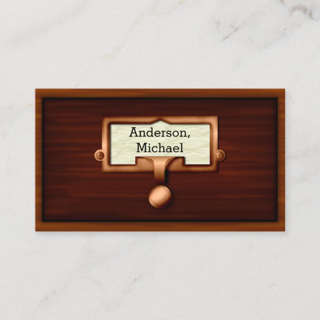 Bibliotek Bokar Wood Catalog Writer Auther Librari Visitkort (Framsida)