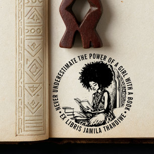 Bibliotek-bokskylten Afro Feminist "Power of a Gir Stämpel