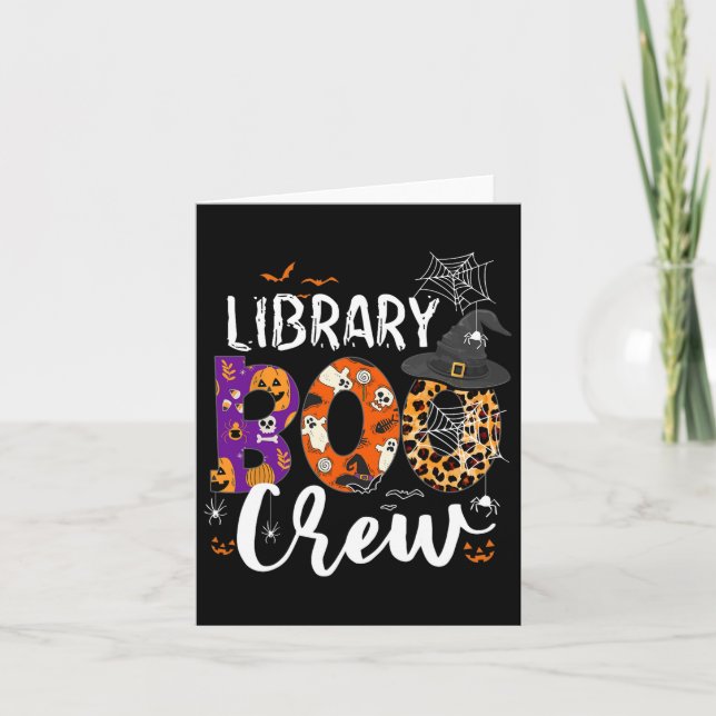 Bibliotek Boo Crew School Librarian Halloween Libr Kort (Framsida)