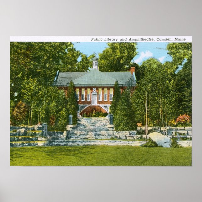 Bibliotek, Camden, Maine Vintage Poster (Framsidan)