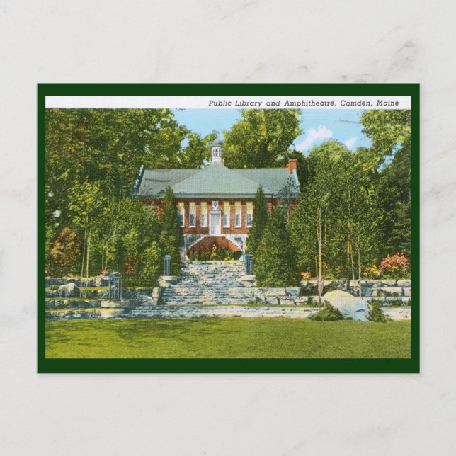 Bibliotek, Camden, Maine Vintage Vykort (Framsida)