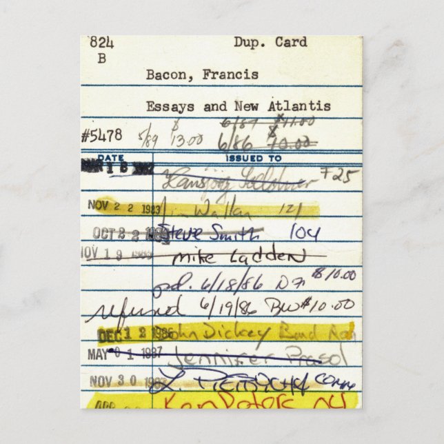 Bibliotek Card 5478 Essay och New Atlantis Vykort (Framsida)