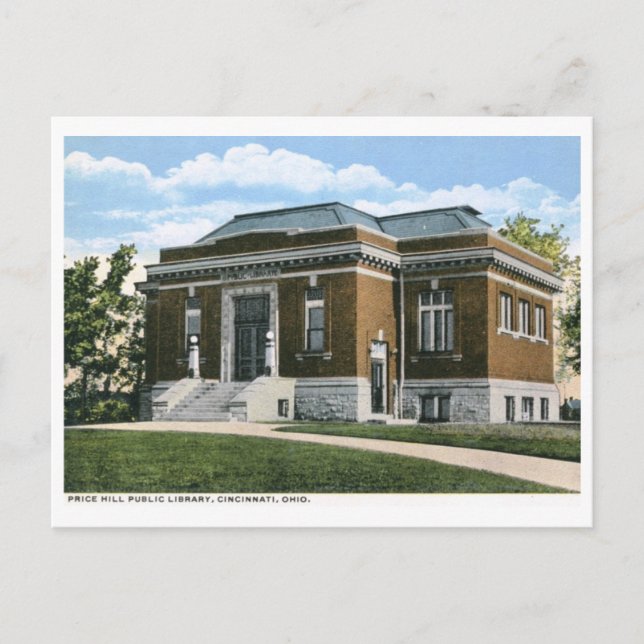 Bibliotek, Cincinnati, Ohio Vintage Vykort (Framsida)