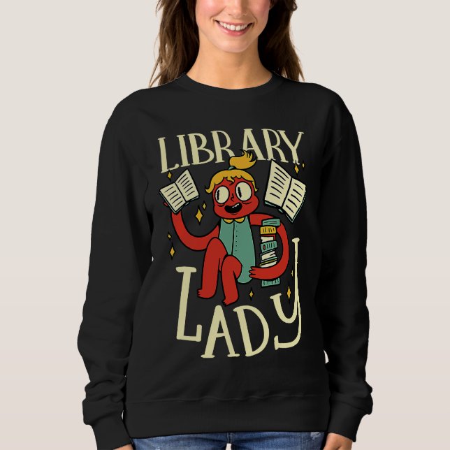 Bibliotek Dam Shushing Librarian Bookworm T Shirt (Framsida)