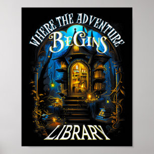 Bibliotek där Äventyr börjar Bok vid Qu-läsningen Poster
