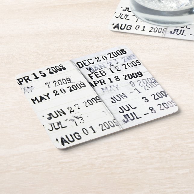 Bibliotek Date Frimärke Papper Drink Coasters Underlägg Papper Kvadrat (Vinklad)