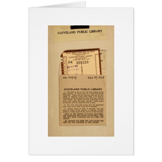 Bibliotek daterar rakt kortet hälsningskort (Framsidan)