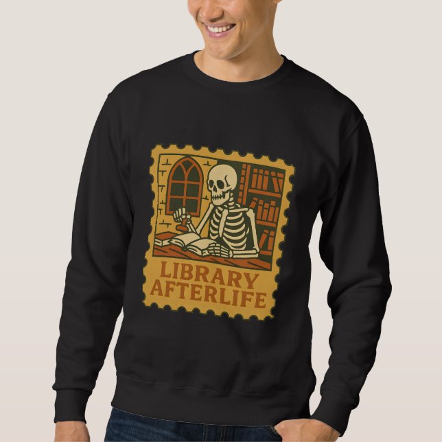 Bibliotek Efterliv - Gothic Skeleton Librarian Shi Lång Ärmad Tröja (Framsida)