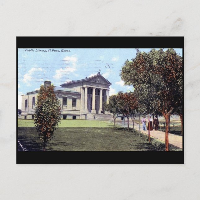 Bibliotek, El Paso, Texas 1911 Vintage Vykort (Framsida)