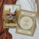 Bibliotek | Elegant Classic Vintage Ram med Photo Spara Datumet<br><div class="desc">De vackra bröllop spara datum-korten har ett neutralt färg-system, med ett orent antika ram. Beige, mycket ljust grönt/blått, och rökt gyllene färg utgör vintagen som ser ut som en gammal bok-platta. Kortets baksida har plats för ditt favoritfoto. Perfekten, valet av elegant för vilken bibliotekarie som helst, bok älskare, antikalist, akademiker...</div>
