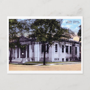 Bibliotek, Elkhart, Indiana 1930 Vintage Vykort