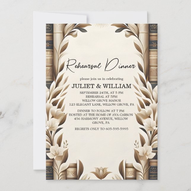 Bibliotek Engelska Bok Klubb Cover Rehearsal Dinne Inbjudningar (Framsida)