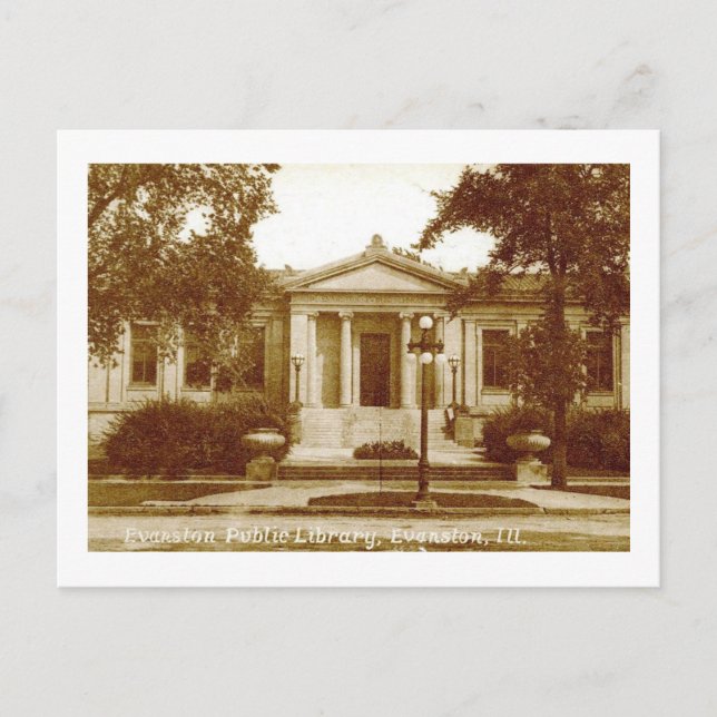 Bibliotek, Evanston, Illinois Vintage Vykort (Framsida)