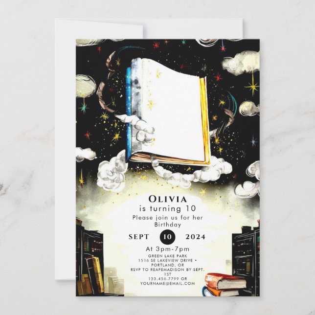 Bibliotek Fairytale Anpassningsbar Storybook Birth Inbjudningar (Framsida)