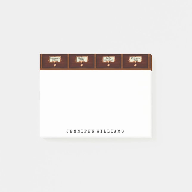 Bibliotek filkabinett - Anpassningsbar för engelsk Post-it Block (Framsida)