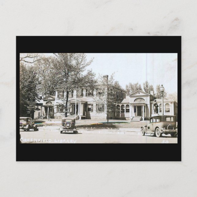 Bibliotek, Greenfield, Massachusetts Vintage Vykort (Framsida)