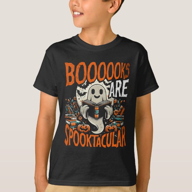 Bibliotek Halloween Shirt Bok Älskare Design Ghost T (Framsida)