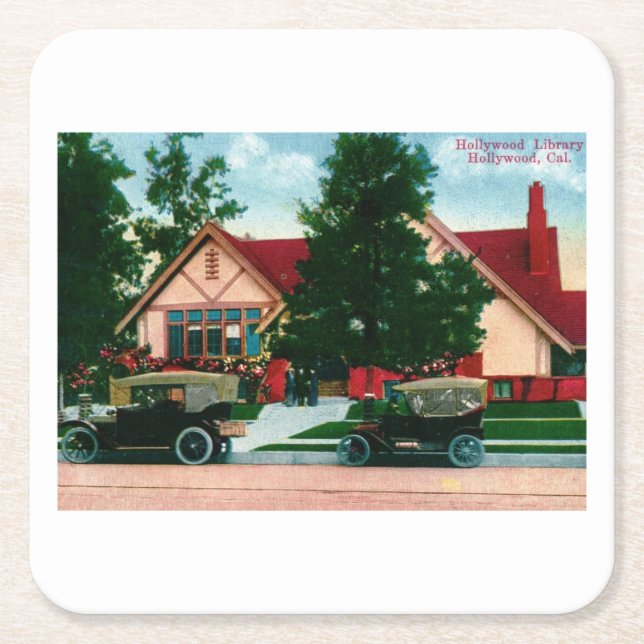Bibliotek, Hollywood, CA Vintage Underlägg Papper Kvadrat (Framsidan)