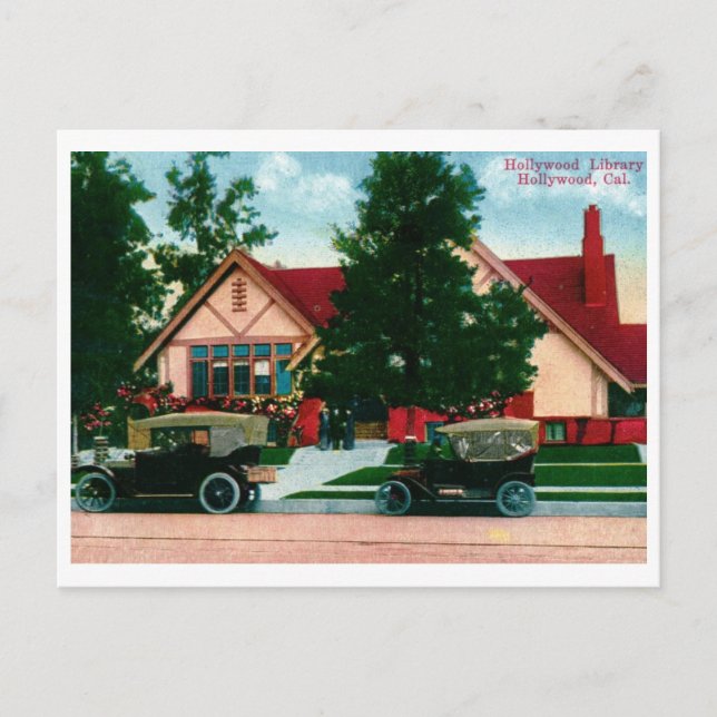 Bibliotek, Hollywood, CA Vintage Vykort (Framsida)