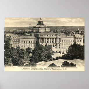 Bibliotek i kongressen, Washington DC, 1912 Vintag Poster