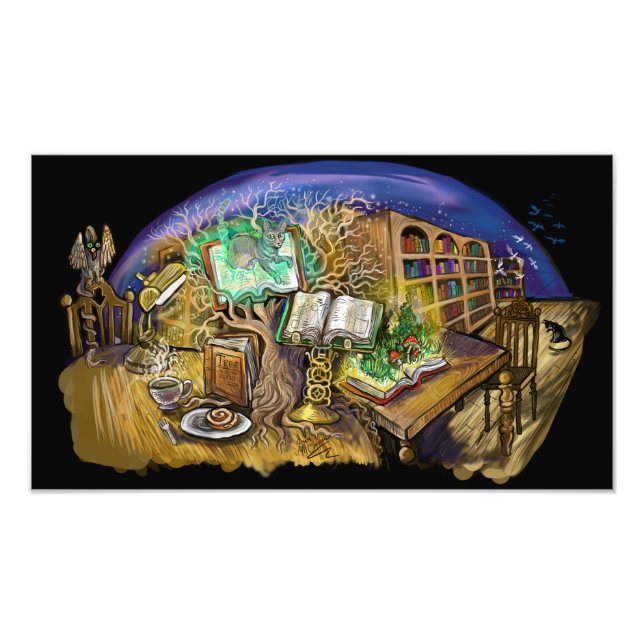 Bibliotek i Living Dreams Art Print Fototryck (Framsidan)