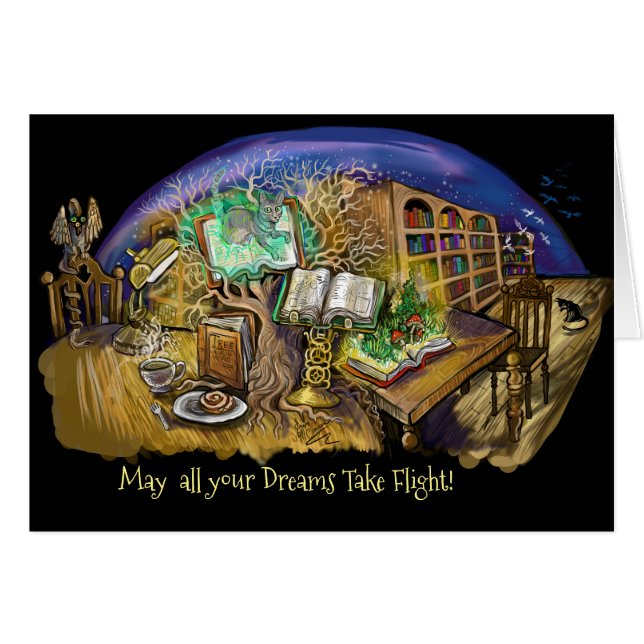 Bibliotek i Living Dreams Hälsningskort (Framsidan Horizontal)