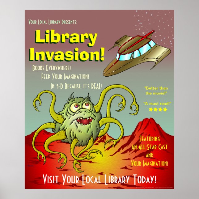 Bibliotek Invasion! Läsbefordring Poster (Framsidan)