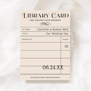 Bibliotek-kort för vintage-Bok, Bröllop-kort
