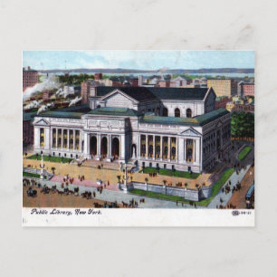 Bibliotek, New York City 1908 Vintage Vykort